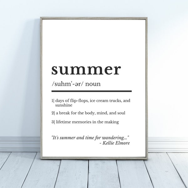 Summer Definition Print, Dictionary Print, Summer Printable Wall Art, Minimalist Summer Wall Art, Summer Print, Home Gift, Gift for Her