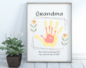 Grandma Mother's Day Gift, Birthday Gift for Grandma from Child, Hand to Hold, Printable Gift for Grandma, Handprint Craft for Nana,