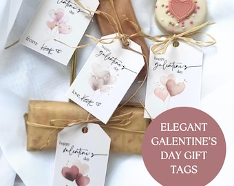 Happy Galentine's Day Gift Tags Printable, Valentine's Day Tags Editable, Valentine Party Favor Tags Template, Elegant Watercolor Tags