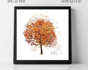 Fall Printable Wall Art, Fall Mantel Art, Fall Printable Pictures for Decor, Fall Printable Picture, Fall Farmhouse Sign, Falling Leaves Art