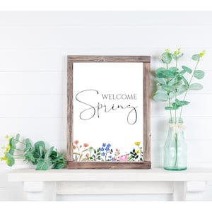 Welcome Spring Sign, Spring Printable Wall Art, Spring Wildflower Print, Modern Farmhouse Spring Decor, Mom Gift, Home Gift, Mantel Decor image 3