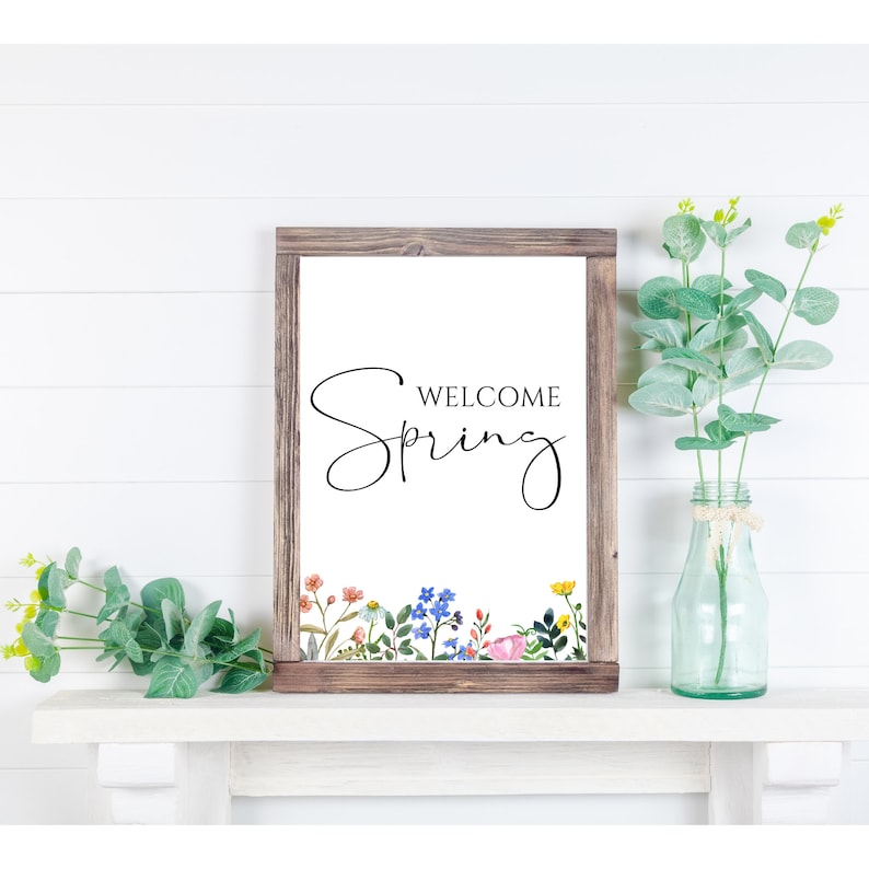 Welcome Spring Sign, Spring Printable Wall Art, Spring Wildflower Print, Modern Farmhouse Spring Decor, Mom Gift, Home Gift, Mantel Decor image 3