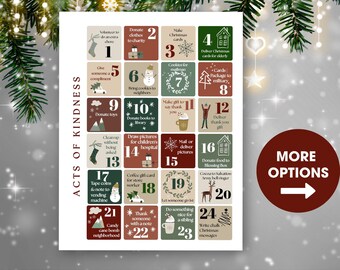Acts of Kindness Christmas Countdown, 24 Days, 12 Days of Christmas, Advent Calendar Printable, Kindness Activities Calendar, Christian Acts