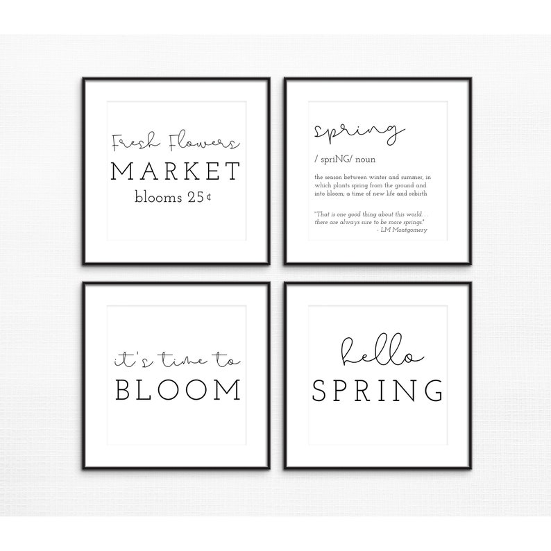 Spring Wall Art Printable Set of 4 Prints Minimalist Decor Etsy