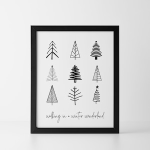 Walking in a Winter Wonderland Wall Print, Christmas Wall Art Printable, Black and White Christmas Sign, Minimalist Christmas Art, Home Gift