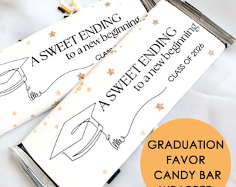 Graduation Candy Bar Wrapper Printable | Class of 2026 Chocolate Bar Wrap Favor | A Sweet Ending to a New Beginning | Party Instant Download