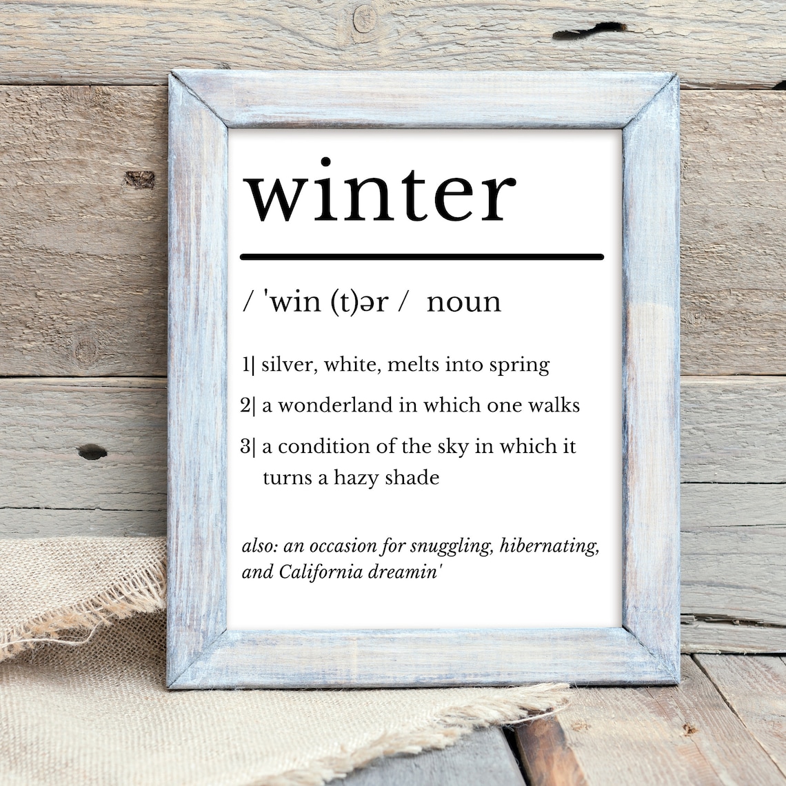 Winter Definition Print Dictionary Print Winter Printable Etsy