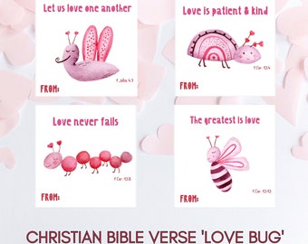 Christian Valentine Card for Kids, Printable Scripture Valentines, Classmate Valentine, Love Bible Verse Cards, Love Bug Valentine PDF