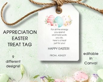 Easter Treat Tag Printable, Editable Teacher Staff Volunteer Appreciation Gift Tags, Thank You Tags for Sweets, Digital Download Easter Tags