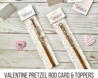 Pretzel Rod Valentine Tag, Printable Bag Topper, Lollipop Card Holder, Valentine Treat Cards, Baked Goods Tag, Long Valentine Card Printable