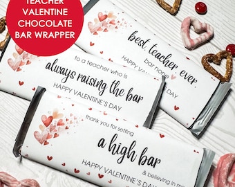 Teacher Valentine Candy Bar Wrappers Printable, Valentine Gift for Teacher, Chocolate Bar Wraps, From Child to Teacher, From Older Student
