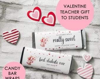 Valentine Teacher Gift to Student, Candy Bar Wrappers Printable, Valentine Gift for Student, Chocolate Bar Wraps, From Teacher to Child