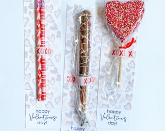 Pretzel Rod Valentine Tag, Printable Valentine Cards, Lollipop Card Holder, Valentine Treat Cards, Baked Goods Tags, Long Valentine Card