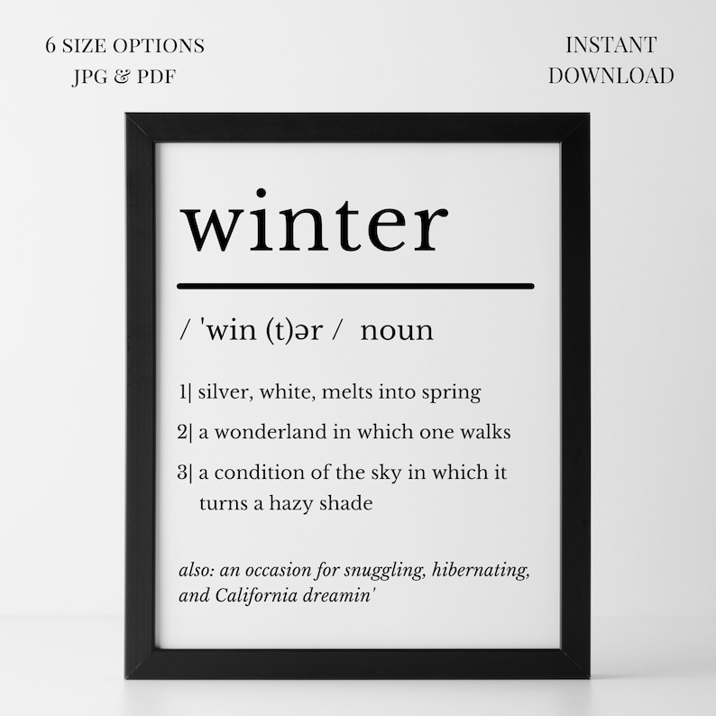 Winter Definition Print Dictionary Print Winter Printable Etsy