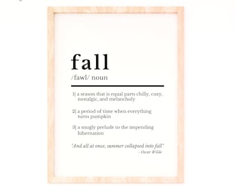 Fall Definition Print, Dictionary Print, Fall Printable Wall Art, Minimalist Fall Wall Art, Fall Digital Art, Funny Definition Print
