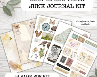 Rest in God Christian Junk Journal Kit, Scripture Cards Printable, Faith Journal Ephemera, Bible Verse Printables, Faith Digital Papers