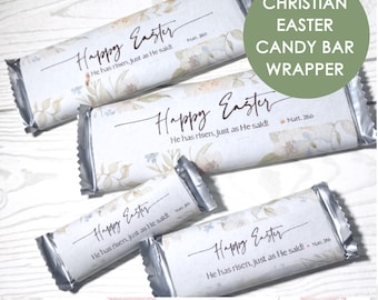 Christian Easter Candy Bar Wrapper | He Is Risen Chocolate Bar Wrap | Teacher Coworker Easter Gift | Church Youth Group Easter Party Favor