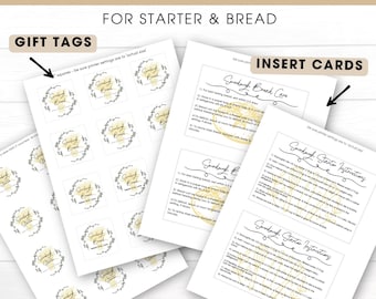 Sourdough Gift Tags, Bread Care Cards, Starter Instruction, Printable Tags for Homemade Bread & Starter Gifts, Sourdough Printable Labels