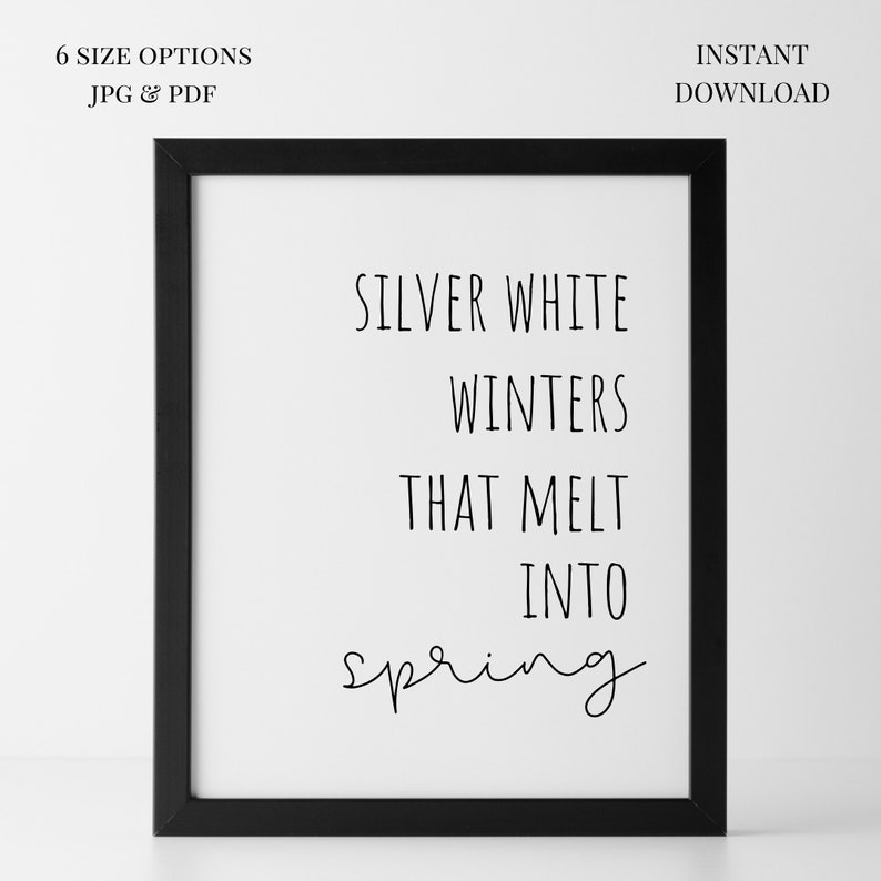 My Favorite Things Printable, Silver White Winters Download, Rae Dunn Inspired, Spring Minimalist Wall Art, Sound of Music, Spring Digital image 2
