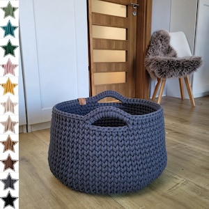 XL Crochet Cotton Cord Basket: Chunky Blanket Storage, Graphite Charcoal, laundry basket.