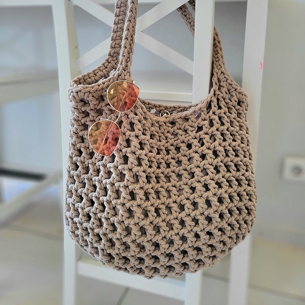 Shopper Bag, crochet market bag, dark beige aesthetic bag for beach, Boho oversize bag, extra large simple minimalist bag,