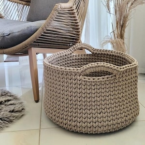 Modern basket, Chunky Knit - XLarge Organizer with Handles for Bedroom, big Woven Blanket Basket,  crochet toy  Storage, floor blanket