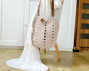 Borsa all'uncinetto, borsa a tracolla, borsa tote, regalo per lei, festa della mamma, borsa tulipano, borsa stile vintage, borsa quadrata nonna, borsa Macrame di cotone