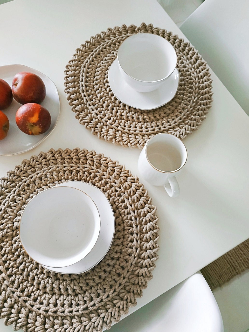 Knitted Placemats, Crochet Cotton Table Decor, Handmade Round Placemats