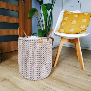 Laundry basket, Large basket, big crochet basket for blanket and pillows, knitted woven rope basket, 35/40cm, 14'' 16'', dark beige zdjęcie 3