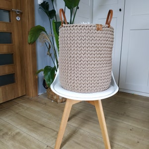 Laundry basket, Large basket, big crochet basket for blanket and pillows, knitted woven rope basket, 35/40cm, 14'' 16'', dark beige zdjęcie 4