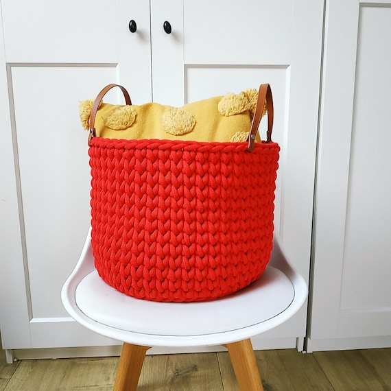 Cesta Grande para cojines y mantas, cesta decorativa de crochet para salón  y dormitorio, cesta rígida roja hecha de cuerda gruesa de algodón -   México