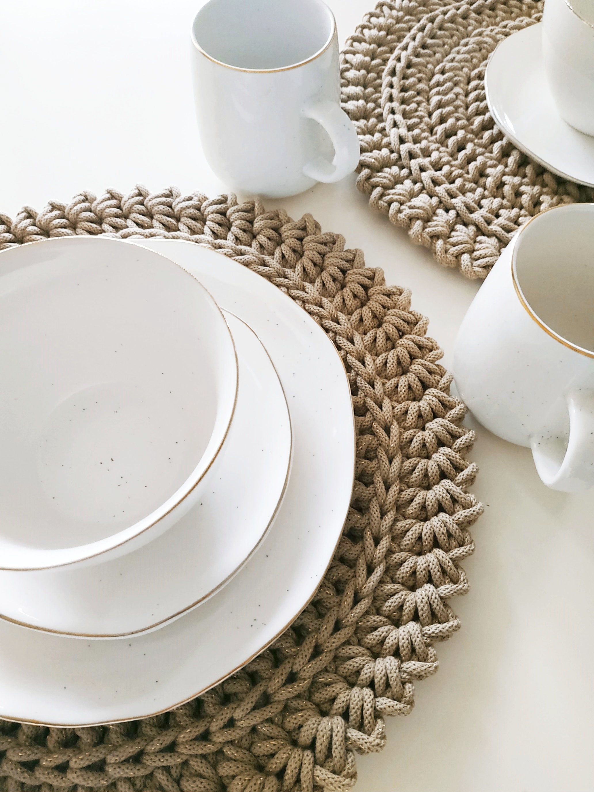 Knitted Placemats, Crochet Cotton Table Decor, Handmade Round Placemats