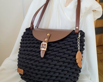 トートバッグ HUNTER [WOMEN] Refined Handcraft Crochet Hobo Bag Black HAW0 ◇HUNTER◇ WOMEN Refined Handcrafted Crochet Hobo Bag Dark O