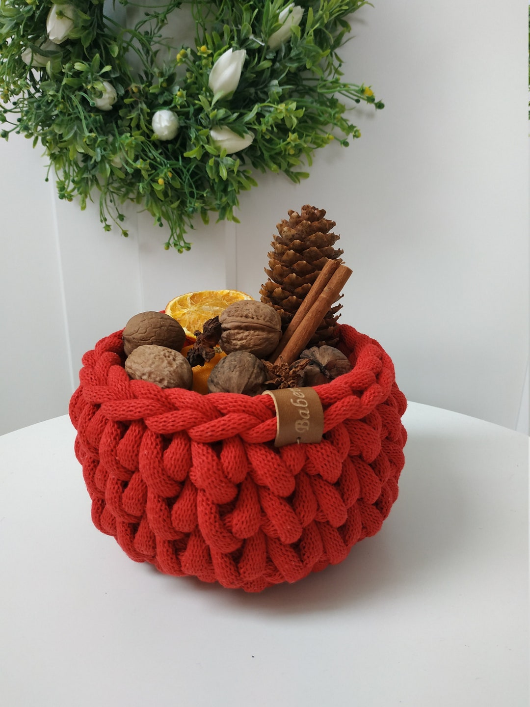 Small Red Basket Crochet Basket for the Table Container for Etsy