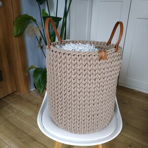 Laundry basket, Large basket, big crochet basket for blanket and pillows, knitted woven rope basket, 35/40cm, 14'' 16'', dark beige zdjęcie 5