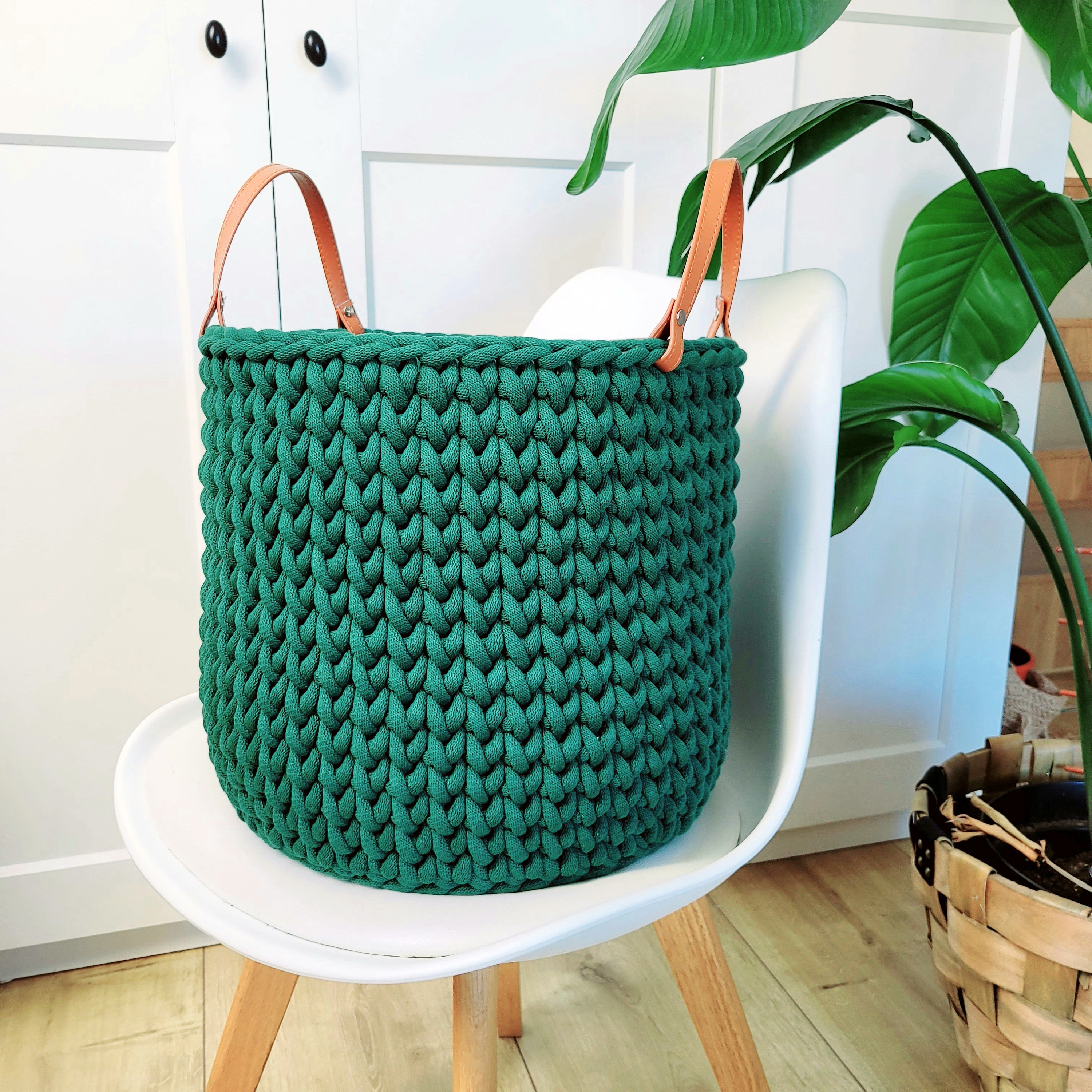 Cesta grande para mantas, organizador de crochet para planta, cesta de  cuerda verde de ganchillo, cesta de pie con asas, cesta sólida pesada  grande -  España