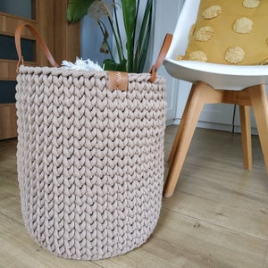 Laundry basket, Large basket, big crochet basket for blanket and pillows, knitted woven rope basket, 35/40cm, 14'' 16'', dark beige zdjęcie 1
