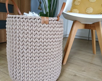 Laundry basket, Large basket, big crochet basket for blanket and pillows, knitted woven rope basket, 35/40cm, 14'' 16'', dark beige