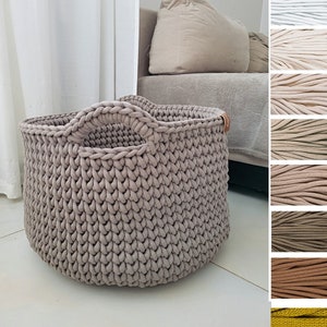 Blanket Basket, XLarge woven Basket with Handles, chunky Big Size modern organizer, knitted Crochet bin for Bedroom,