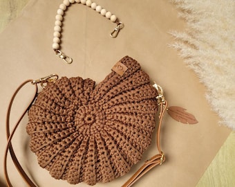 Crochet Seashell Bag: Handmade Nautilus Purse with Eco-Leather Strap