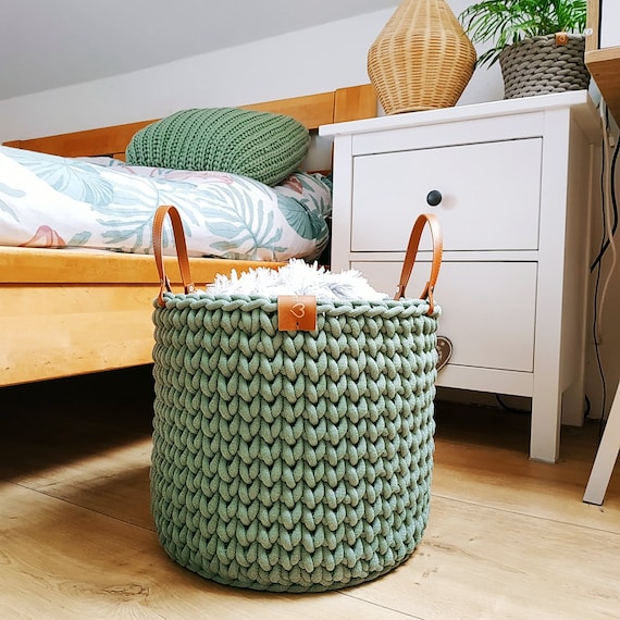 Chunky Crochet Basket: Woven Rope Organizer With Handles - Etsy