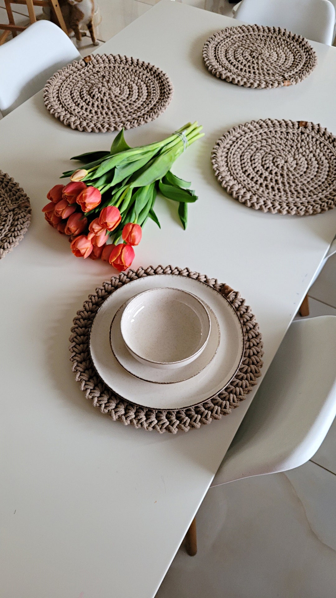 Natural Woven Placemats for Table Setting, Set of 24, Cotton Braided