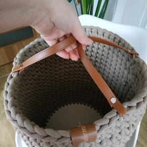 Laundry basket, Large basket, big crochet basket for blanket and pillows, knitted woven rope basket, 35/40cm, 14'' 16'', dark beige zdjęcie 8