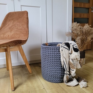 Xlarge Basket, blanket basket, crochet bathoom organizer, steel gray toy storage,  standing basket with handles,woven cotton rope basket