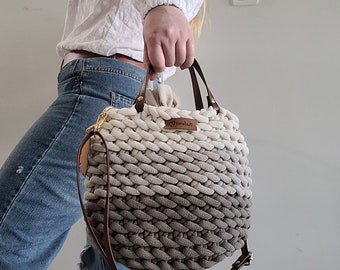 Ombre Cotton Bucket Bag with Burlap Detail  - Beige & brown Coach Purse Tote for Women, natural boho crossbody bag with regular strap