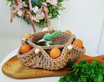 Panier de Pâques pour 6 poches d’œufs, plateau d’œufs beige au crochet, panier de Pâques au crochet, panier en coton tissé, décor table de Pâques