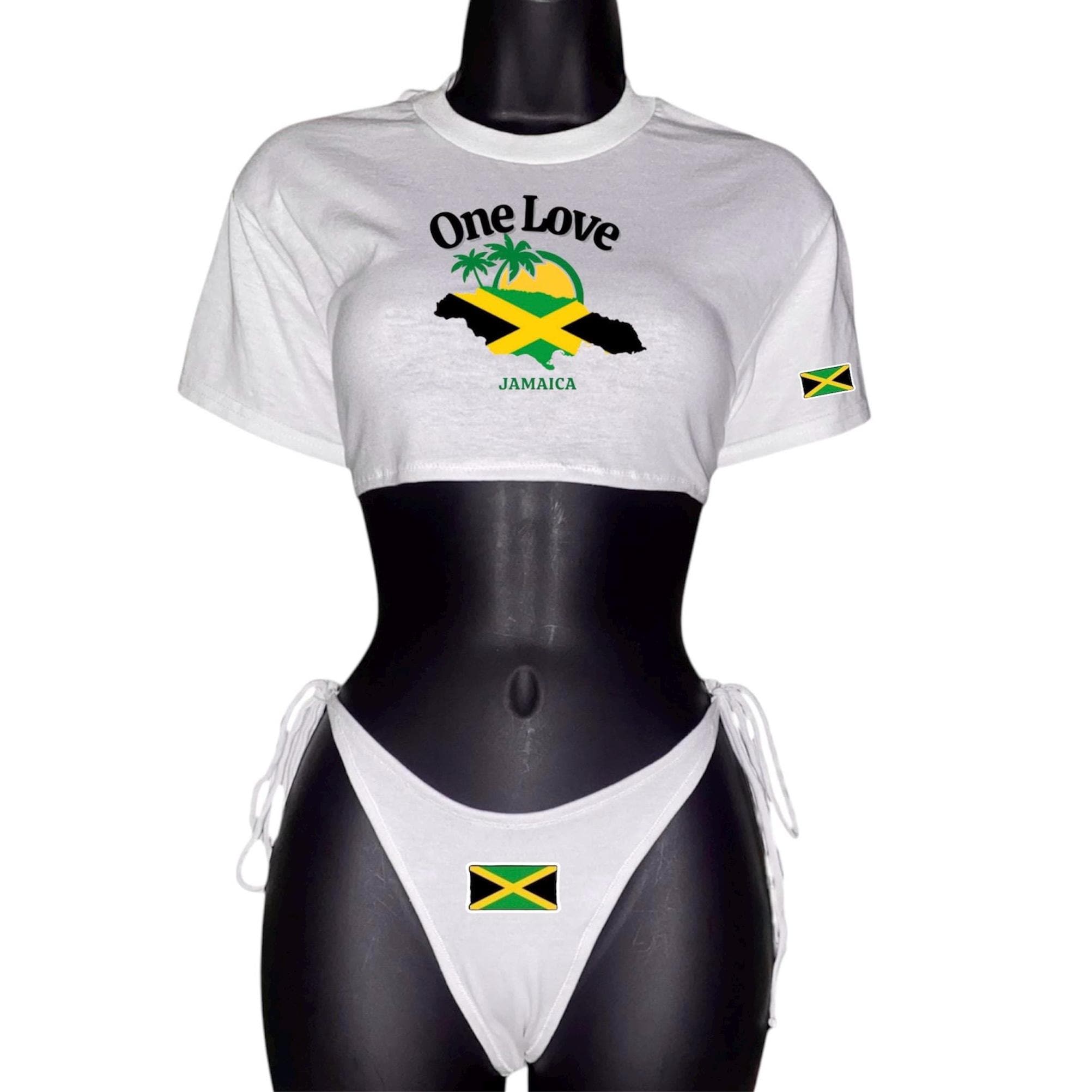 Custom Jamaica style 2 piece crop top shirt, bikini, shirt bikini, beach, vacation set, one love