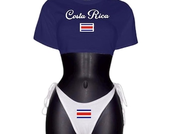 Custom costa rica crop top kini, shirt bikini, beach set, cruise 2 piece set