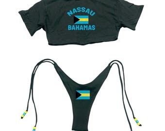 Nassau Bahama style 2 piece shirt, Bahamian swimsuit bikini, bikini style, beach, vacation set
