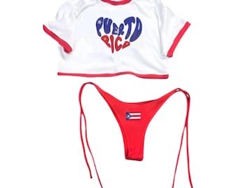 Custom Puerto Rico sport crop top bikini, shirt bikini, beach set, I love Puerto Rico